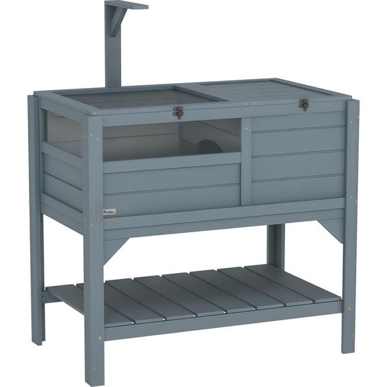 PawHut Maison enclos pour tortues sur pieds avec étagère de rangement - en bois de sapin - interieur et extérieur - dim. 103H x 84L x 51l cm gris