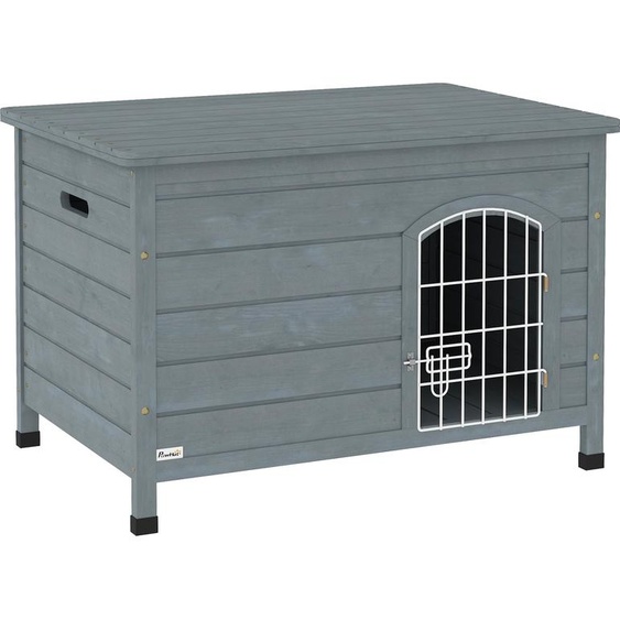 PawHut Niche pour chiens Niche pour chiens avec porte Caisse de transport Cage pour chats Lapins Outdoor étanche Gris Sapin 80 x 55 x 53,5 cm