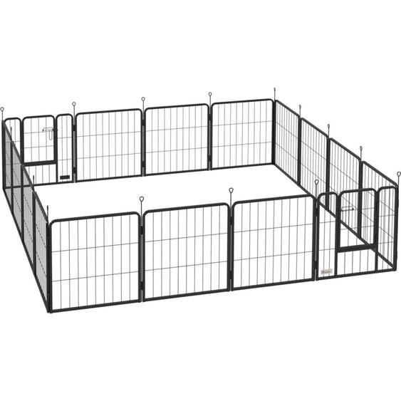 Pawhut - Parc enclos chien 16 panneaux modulables pliable porte verrouillable acier époxy noir