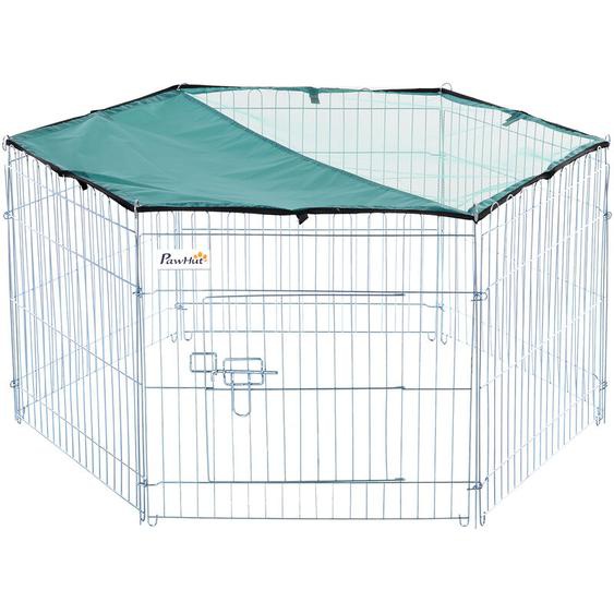 PawHut Parc enclos modulable Acier 6 Panneaux et 1 Porte pour Chiens Ø 120 x 60 cm Gris Métal vert
