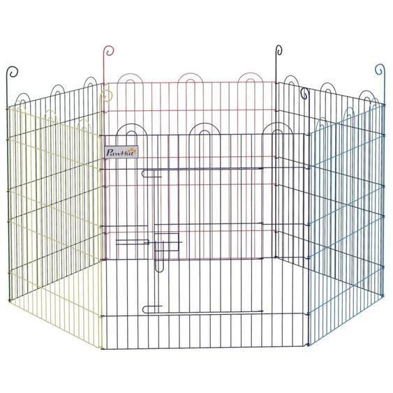 Pawhut - Parc enclos modulable pour chien animaux porte verrouillable 6 panneaux dim. panneau 59L x 60H cm métal multicolore
