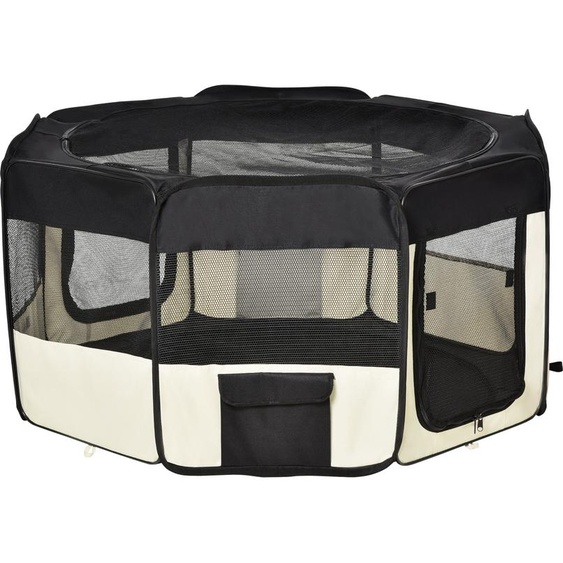 PawHut Parc enclos pliable pour chats et petits animaux octogonale en tissu Oxford et acier - dim. Ø 120 x 58H cm - noir et crème