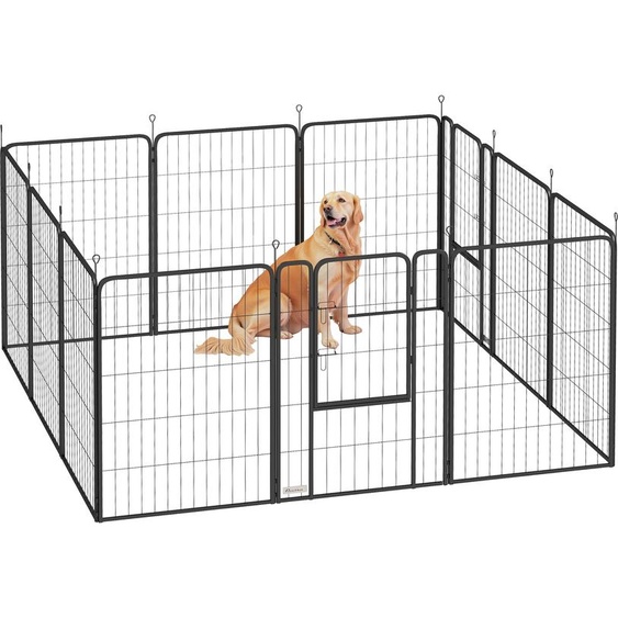 PawHut Parc pour chien, enclos chien 12 panneaux modulable et pliable, enclos portable en acier 100H cm avec 2 portes, clôture pour chiens petits et moyens, intérieur et extérieur, noir