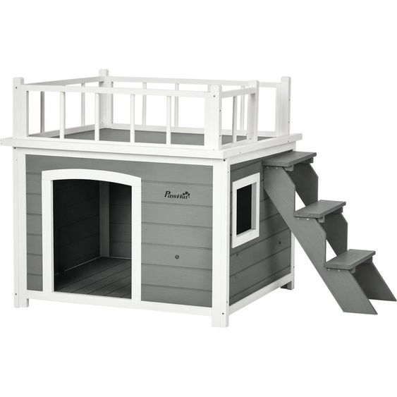 Niche pour chien PawHut avec balcon - Niche surélevée pour petits animaux avec escalier et fenêtre