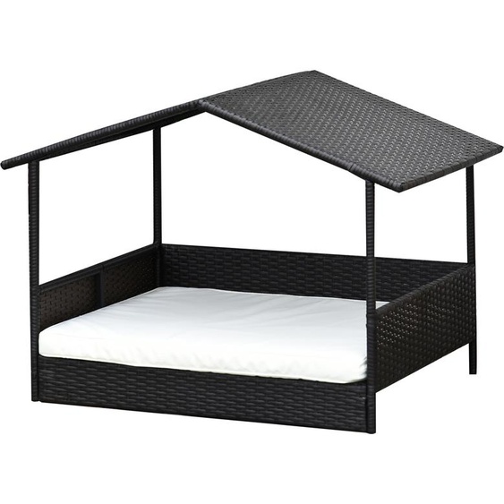 PawHut rotin maison pour chien avec coussin, lit pour chien en forme de maison, niche pour chien en plein air, cadre en acier, plastique, café-marron, 69 x 98 x 70 cm