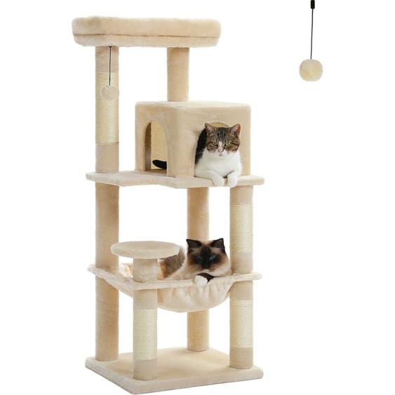 Pawz Road - Arbre à Chat en Bois, Tour de Chat Moderne, avec Griffoirs Sisal, Condo Confortable et Grand Hamac, 116cm, Beige