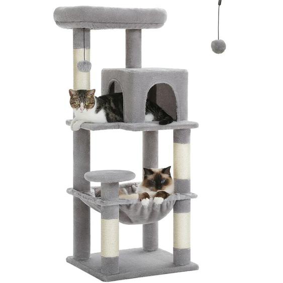 Pawz Road - Arbre à Chat en Bois, Tour de Chat Moderne, avec Griffoirs Sisal, Condo Confortable et Grand Hamac, 116cm, Gris