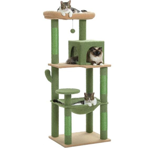 Pawz Road - Arbre à Chat en Bois, Tour de Chat Moderne, avec Griffoirs Sisal, Condo Confortable et Grand Hamac, 143cm, Vert