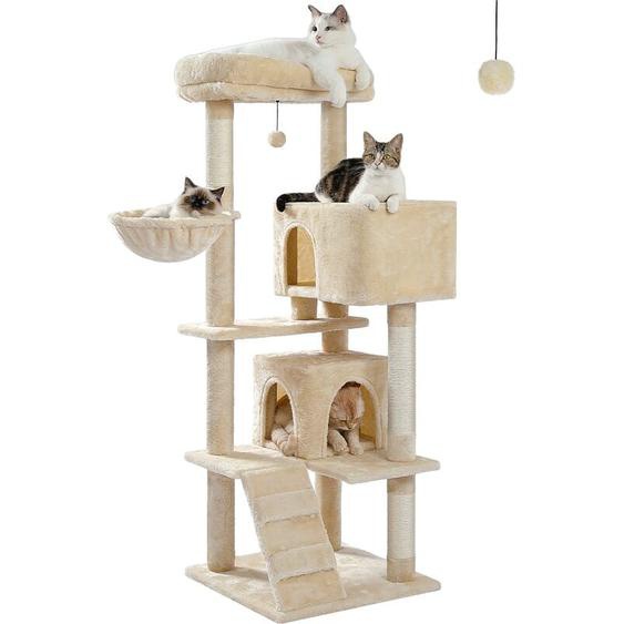 Pawz Road - Arbre à Chat Xl avec Coussin Amovible, Poteau Griffoir, Condo Double, Large pour les Gros Chats, 143cm, Beige