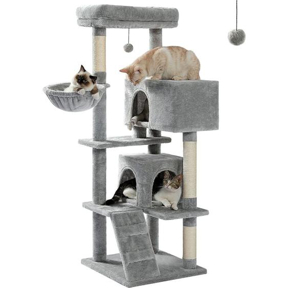 Pawz Road - Arbre à Chat Xl avec Coussin Amovible, Poteau Griffoir, Condo Double, Large pour les Gros Chats, 143cm, Gris