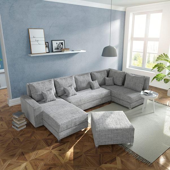 Paysage de salon Panama gris clair pouf droite chaise longue gauche tabouret, Canapés panoramiques