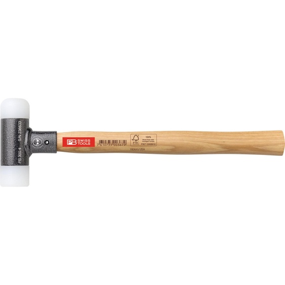 PB Swiss Tools Marteau anti-rebond, avec inserts en nylon, manche en hickory, 32 mm