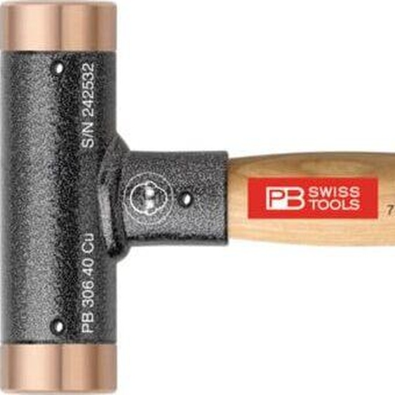 PB Swiss Tools Marteau sans rebond, avec inserts en cuivre, manche en hickory, 24 mm
