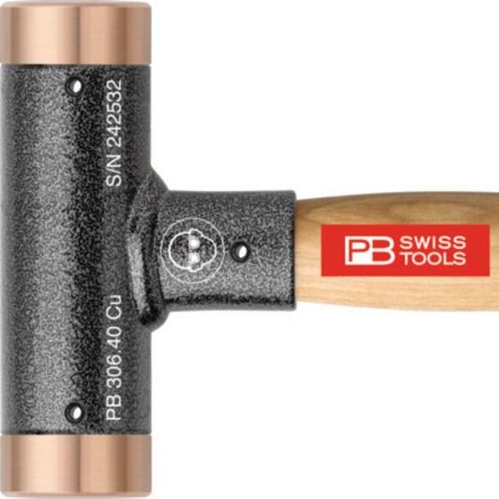 PB Swiss Tools Marteau sans rebond, avec inserts en cuivre, manche en hickory, 32 mm