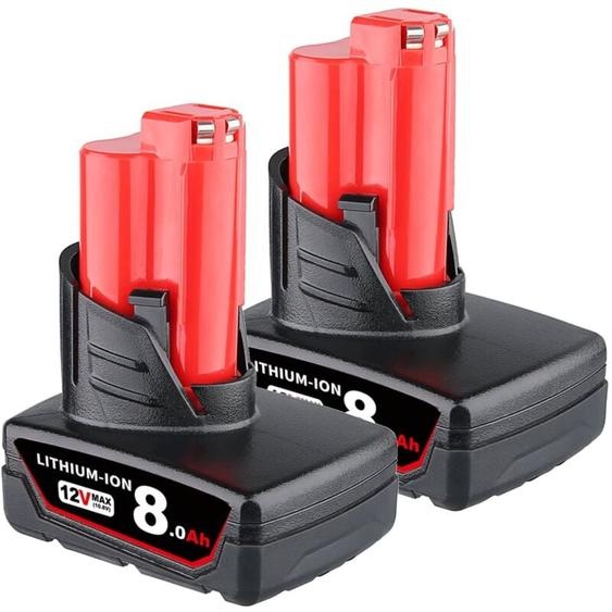 Pdstation - 2Pack M12 12V 8.0Ah Batterie de remplacement pour Milwaukee M12 xc 12Volt Cordless Tools M12B6 8000mAh High Capacity Lithium-ion Battery