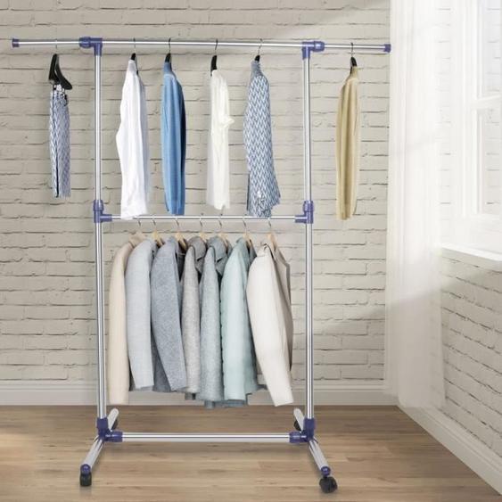 PEACHES Porte-Manteau Cintre à double tige à simple couche et à roulettes pour une bonne organisation Rangement pratique