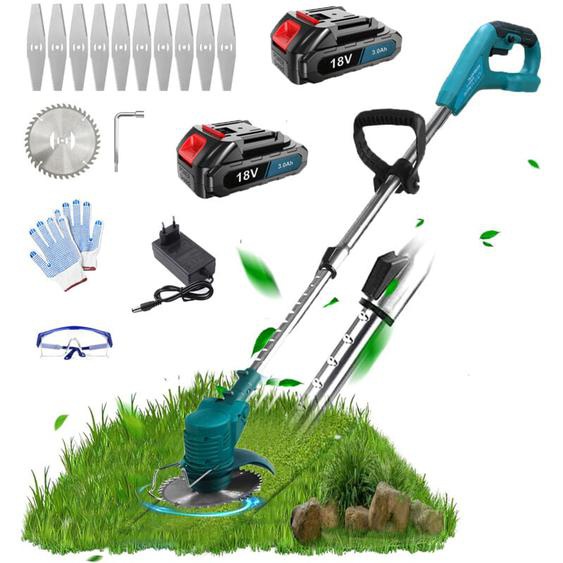 Pedony - Coupe-herbe électrique sans fil Coupe-herbe Coupe-bordure de jardin + Lames, avec 2 batteries 3,0 a et chargeur, compatible avec le chargeur