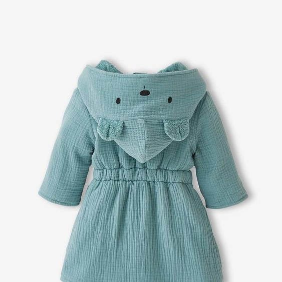 Peignoir bébé animal en gaze de coton bio* personnalisable bleu canard