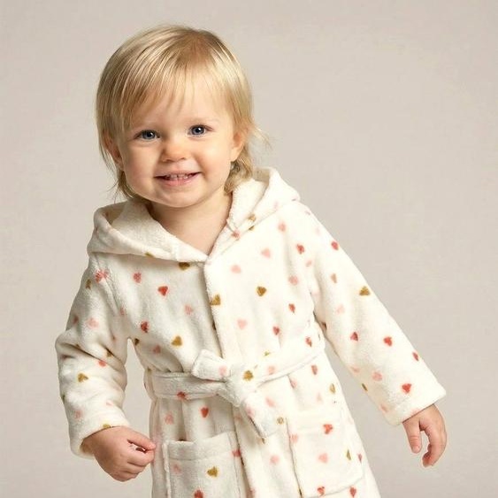 Peignoir bébé COEUR, avec coton recyclé blanc imprimé