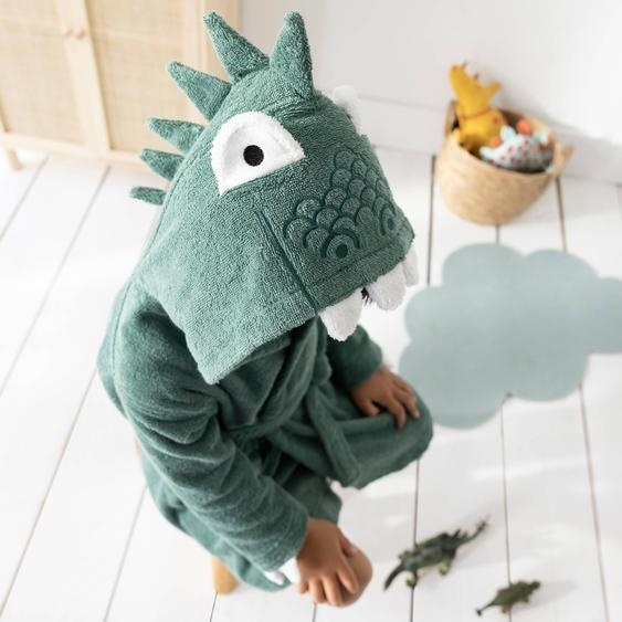 Peignoir de bain déguisement enfant dinosaure éponge coton - 340g/m² - 2/4 Ans - Vert - Colombine Des Petits