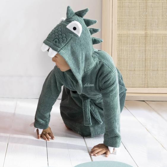Peignoir de bain enfant à capuche dinosaure personnalisable - 340g/m² - 2/4 Ans - Vert - Colombine Des Petits