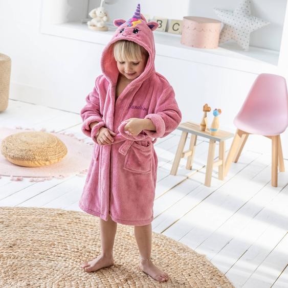 Peignoir de bain enfant à capuche licorne personnalisable microfibre -