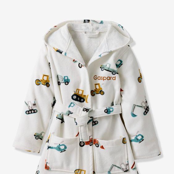 Peignoir de bain Enfant CHANTIER personnalisable, avec coton recyclé blanc imprimé