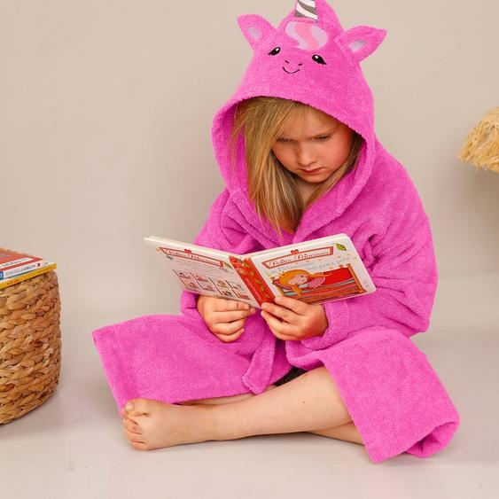 Peignoir de bain enfant licorne à capuche éponge coton - 340 g/m² - 6/8 Ans - Rose - Colombine Des Petits
