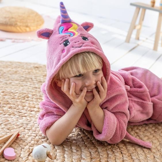 Peignoir de bain enfant licorne à capuche microfibre toute douce -