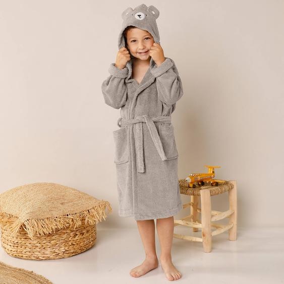 Peignoir de bain enfant ourson à capuche éponge coton - 340 g/m² - 10/12 Ans - Taupe - Colombine Des Petits