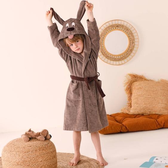 Peignoir de bain enfant personnalisable chien à capuche, éponge coton - 340 g/m² - 10/12 Ans - Marron - Colombine Des Petits