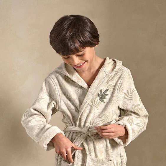 Peignoir de bain enfant personnalisable GREEN JUNGLE, avec coton recyclé vert imprimé