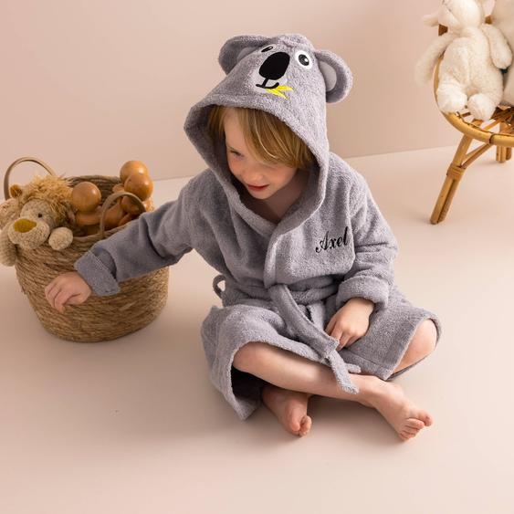 Peignoir de bain enfant personnalisable koala à capuche - 2/4 Ans - Gris - Colombine Des Petits
