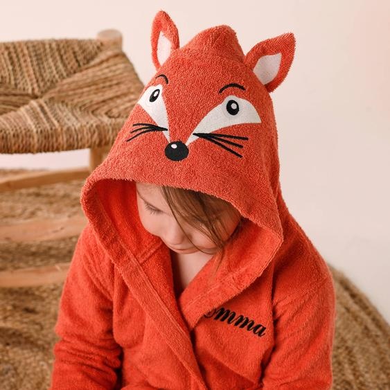 Peignoir de bain enfant personnalisable renard à capuche, éponge coton - 340 g/m²  - 6/8 Ans - Jaune - Colombine Des Petits