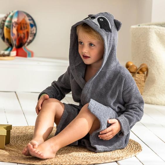 Peignoir de bain enfant raton laveur à capuche éponge coton - 340 g/m²  - 2/4 Ans - Gris - Colombine Des Petits