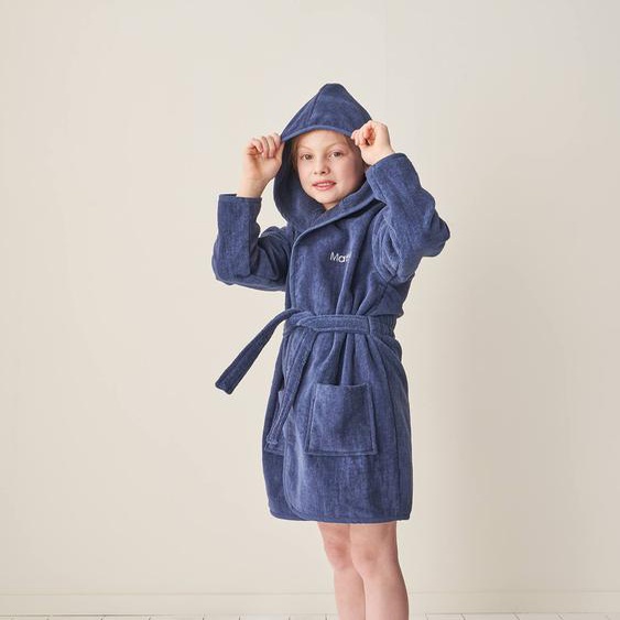 Peignoir de bain enfant uni avec coton recyclé, personnalisable marine