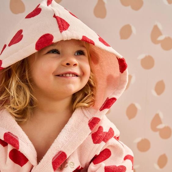 Peignoir en coton imprimé coeurs rose imprimé