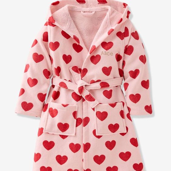 Peignoir en coton imprimé coeurs rose imprimé