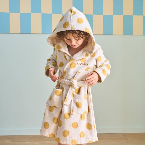 Peignoir enfant en coton blanc imprimé