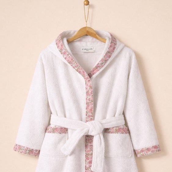 Peignoir Enfant En Éponge Et Tissu Liberty Blanc Doux