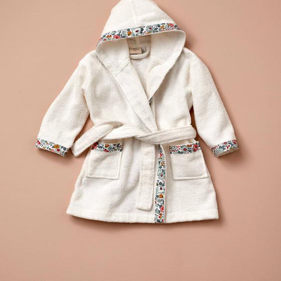 Peignoir Enfant En Éponge Et Tissu Liberty Blanc Uni