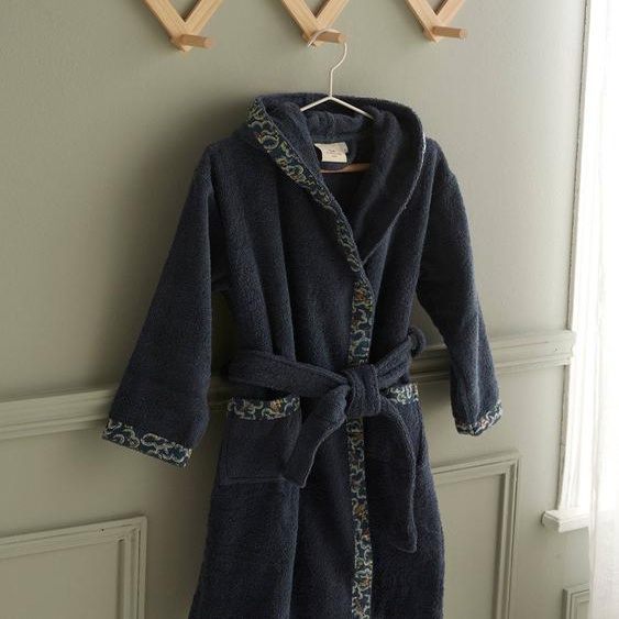 Peignoir Enfant En Éponge Et Tissu Liberty Bleu Foncé