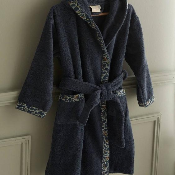 Peignoir Enfant En Éponge Et Tissu Liberty Bleu Fonce Uni