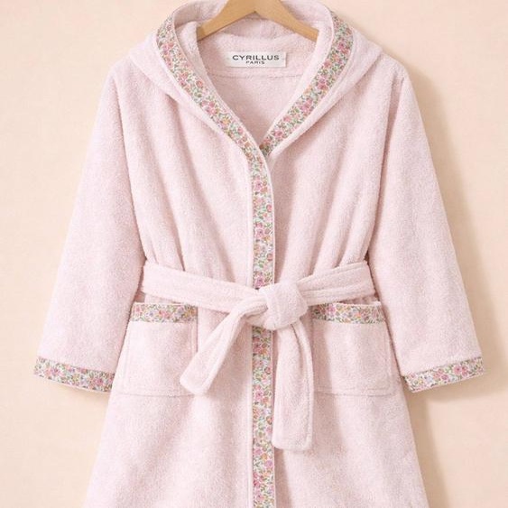 Peignoir Enfant En Éponge Et Tissu Liberty Rose Pale