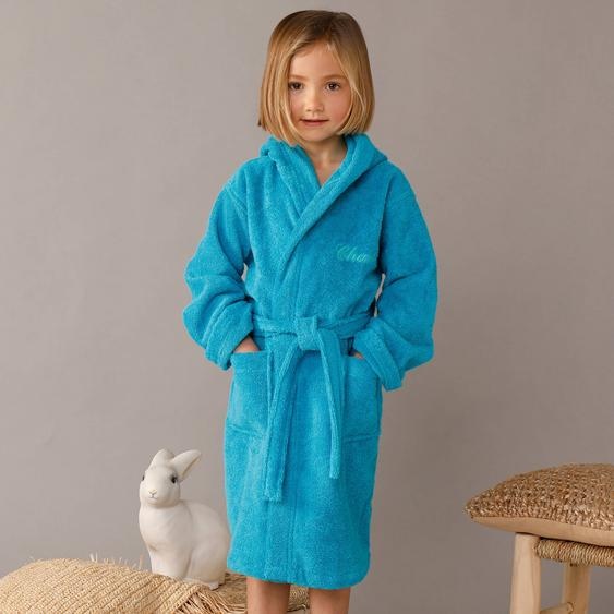 Peignoir enfant éponge à capuche personnalisable  - 12/14 Ans - Turquoise - Colombine Des Petits