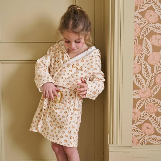 Peignoir enfant personnalisable Léopard, avec coton recyclé blanc imprimé