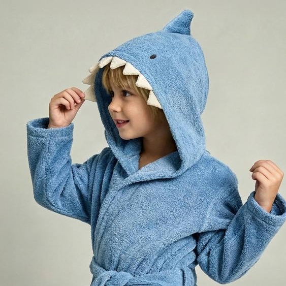 Peignoir enfant REQUIN personnalisable, avec coton recyclé bleu