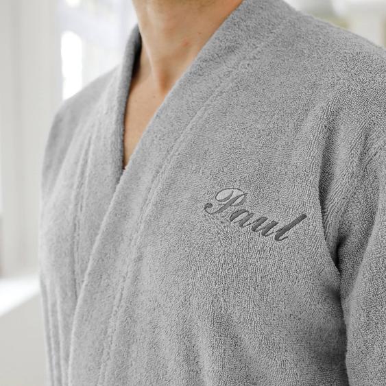 Peignoir mixte adulte uni coton éponge bouclette col kimono personnalisable - 46/48 - Gris - Colombine