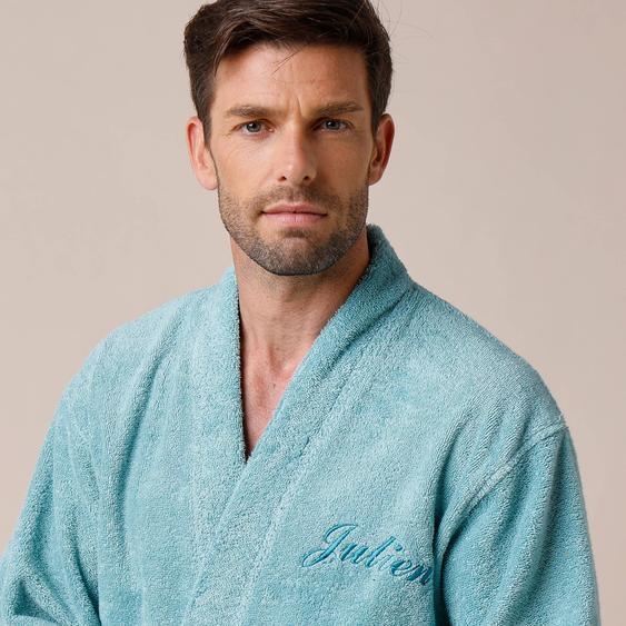 Peignoir mixte adulte uni coton éponge bouclette col kimono personnalisable - 46/48 - Vert - Colombine