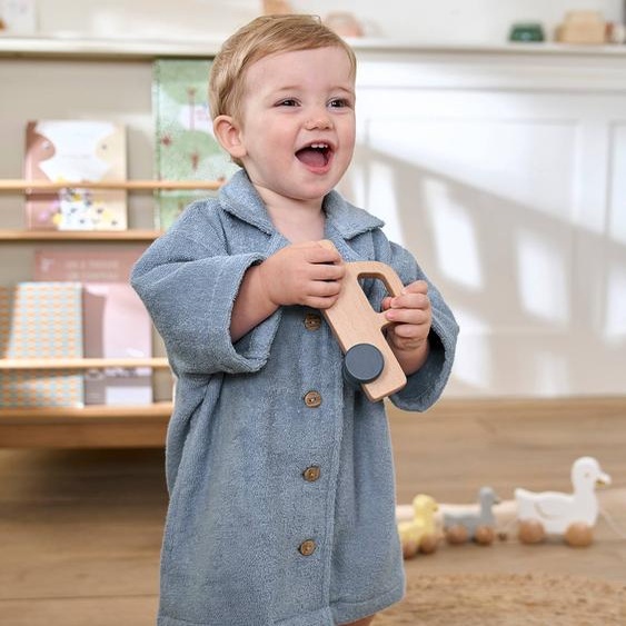 Peignoir Oversize bébé uni avec coton recyclé, personnalisable bleu chambray